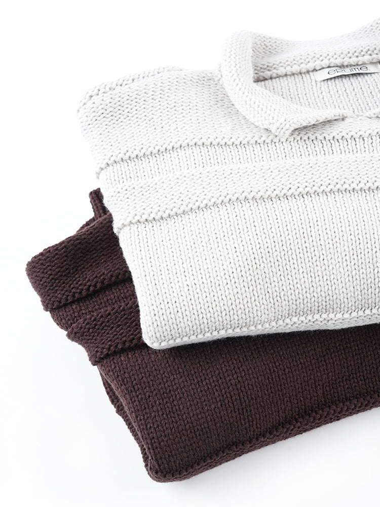 太め糸のリブ編みクルーネックセーター