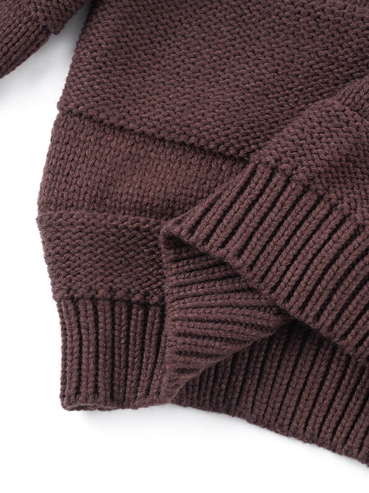 太め糸のリブ編みクルーネックセーター