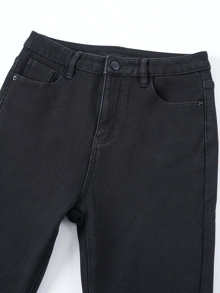 ブラック裏起毛ハイウエストデニムパンツ