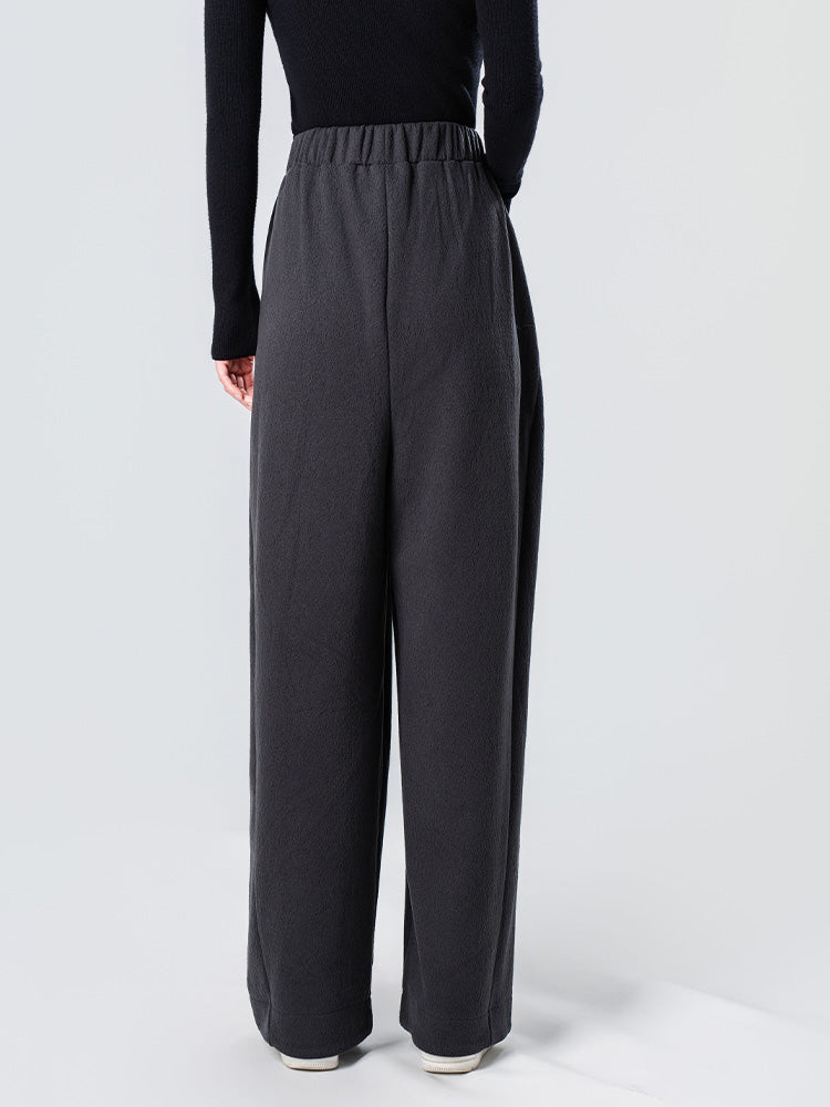ウール裏フリースハイウエストワイドパンツ