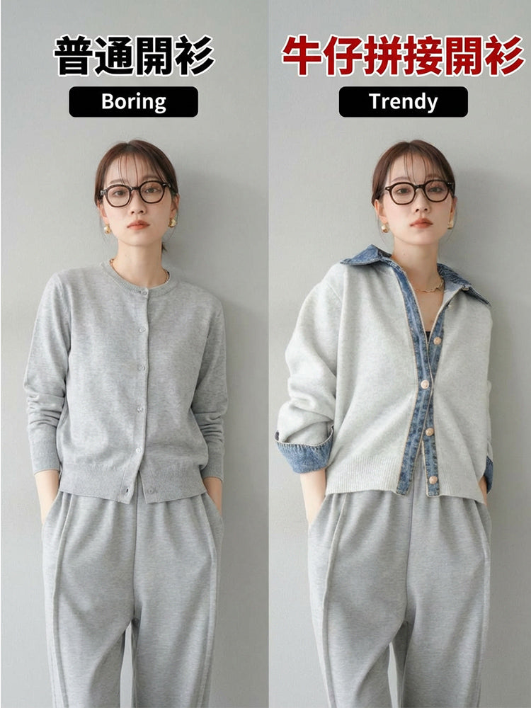 デニムパッチワークカーディガン