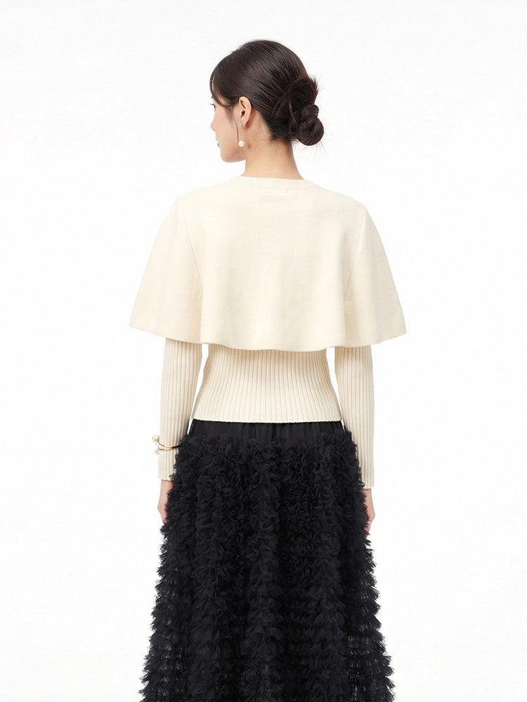 【ケープ風 V ネットニット】背中・二の腕カバーでスッキリ見え