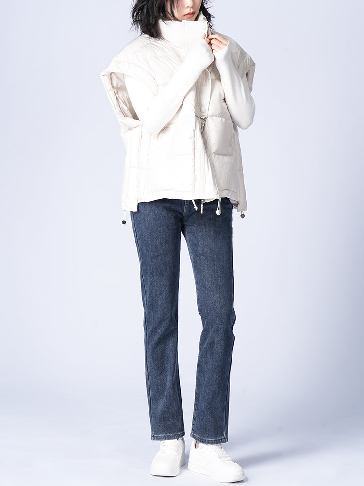 ブラック裏起毛ハイウエストデニムパンツ