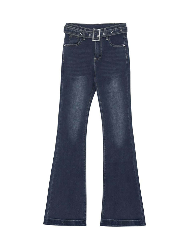 【ハイウエスト 微ラッパデニムパンツ】 ヒップアップ 脚長効果 スタイルアップ