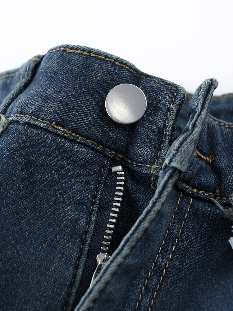 ハイウエスト裏起毛ワイドデニムパンツ