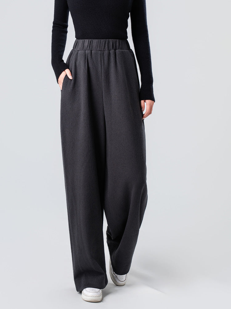ウール裏フリースハイウエストワイドパンツ