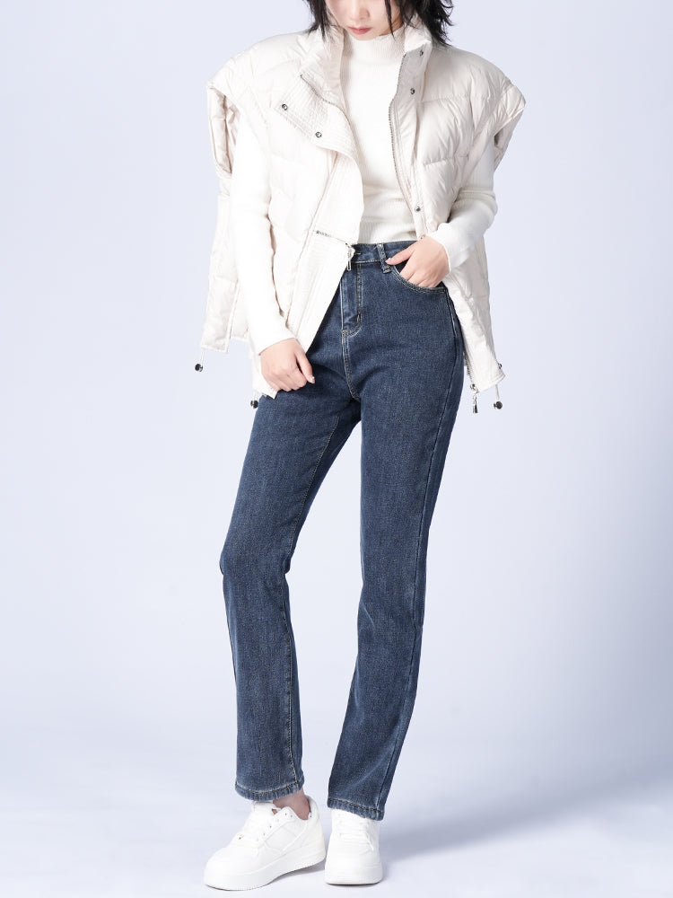 ブラック裏起毛ハイウエストデニムパンツ