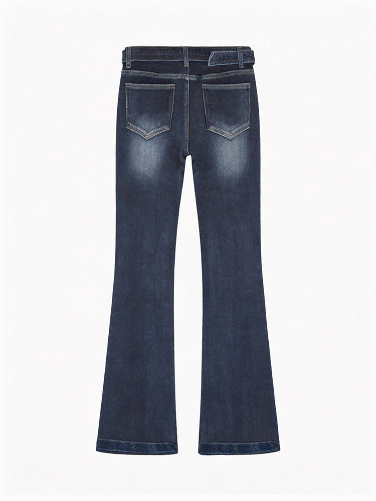 【ハイウエスト 微ラッパデニムパンツ】 ヒップアップ 脚長効果 スタイルアップ