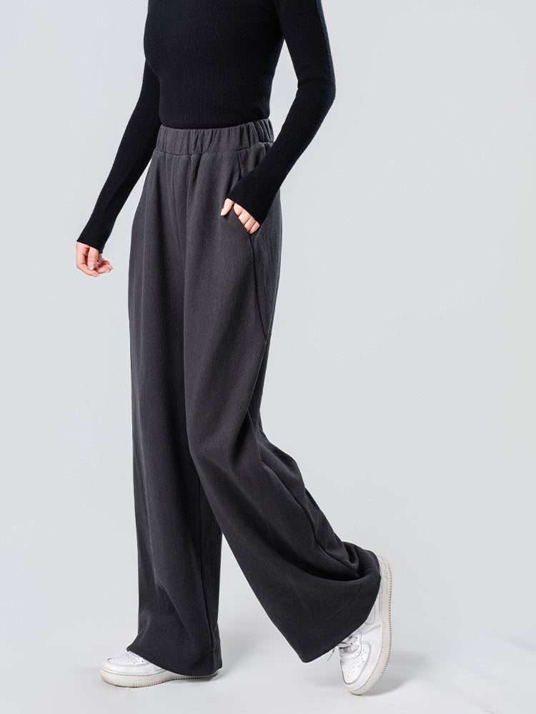 ウール裏フリースハイウエストワイドパンツ
