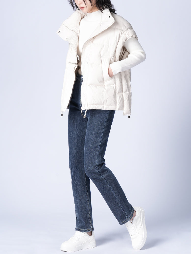 ブラック裏起毛ハイウエストデニムパンツ